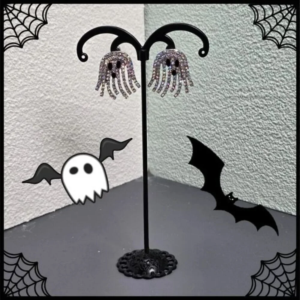 🎃‎ Sparkly Rhinestone Ghost Earrings (NWOT)